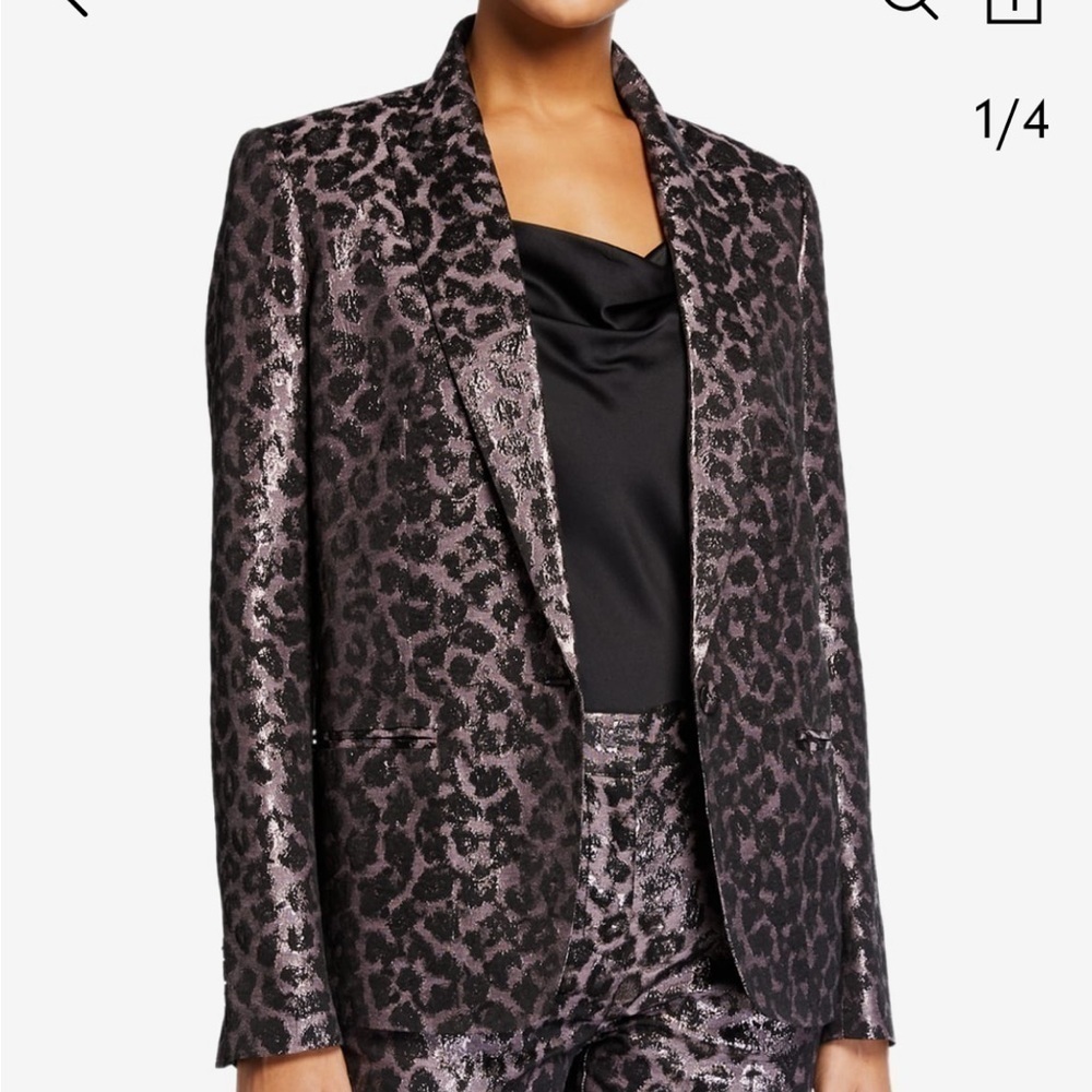 Tanya Taylor Analiese Metallic Leopard Print Blazer Size 8